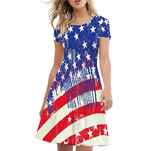 Image of Irisjudy T Shirt Dress for Women Short Sleeve Girls Short Sleeve Dress Plus Size, O Neck Knee Length Midi Dress for Ladies