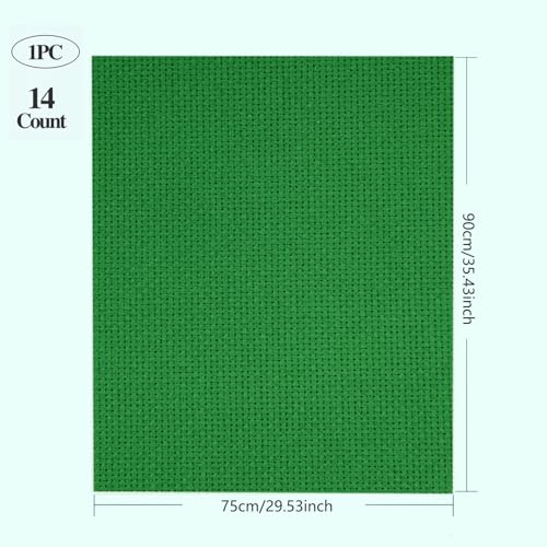 Image of Zhenqing 14CT Aida Cloth - 30x35 Inch Cross Stitch Fabric for Embroidery, Pre-Cut Needlework Material, Acid-Free, Durable Weave(Green)