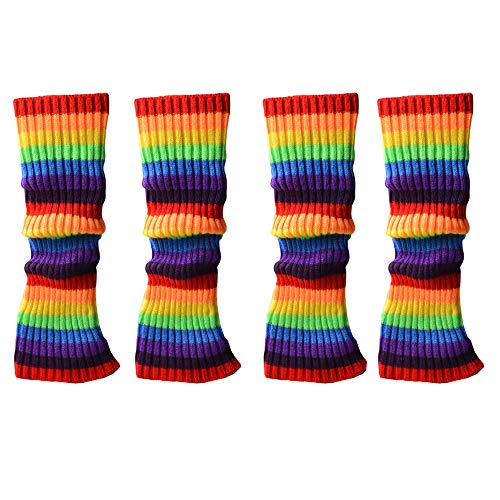 CHENGZI Beinstulpen, gerippt, gestrickt, Beinwärmer, Custume, Party, Sport, Yoga, Beinstulpen für Frauen und Mädchen, 2 Paar, regenbogenfarben, One size