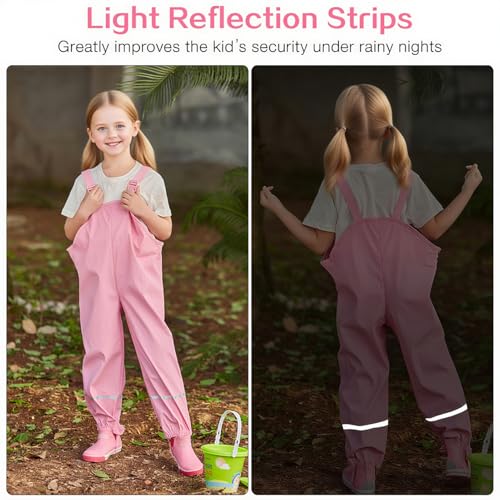 Image of SSAWcasa Kids Rain Pants, Toddler Waterproof Boys Girls Pants, Mud Dirty Proof Rain Suspender Trousers Overalls