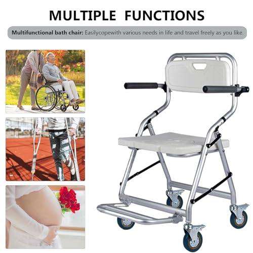 Silla de Ducha con Ruedas 3 en 1, Ligera y Plegable, de Aluminio, Ideal para Personas Mayores, discapacitadas y Embarazadas. Fácil Montaje sin Herramientas. Soporta 120 kg.