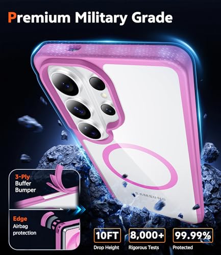 Image of FNTCASE for Samsung Galaxy S26-Ultra Case: Clear Magnetic Phone Cases with Screen Protector Compatible with Magsafe Slim Anti Yellowing Rugged Protective Transparent Cell Phone Cover (Pink Magnetic)