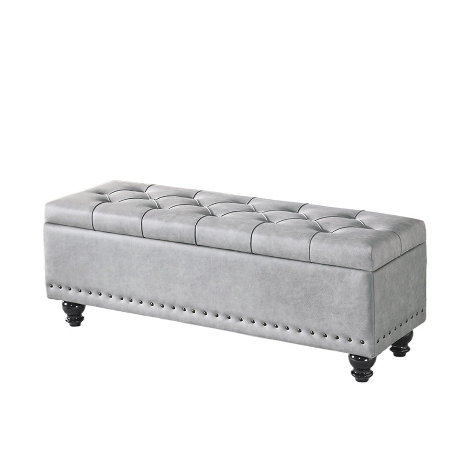 Pufa do przechowywania, ławka do przechowywania, nowoczesna pufa z guzikami do sypialni, salonu, na korytarz, duży podnóżek z zawiasami bezpieczeństwa, sofa do sypialni (kolor: szary, rozmiar: 120 x