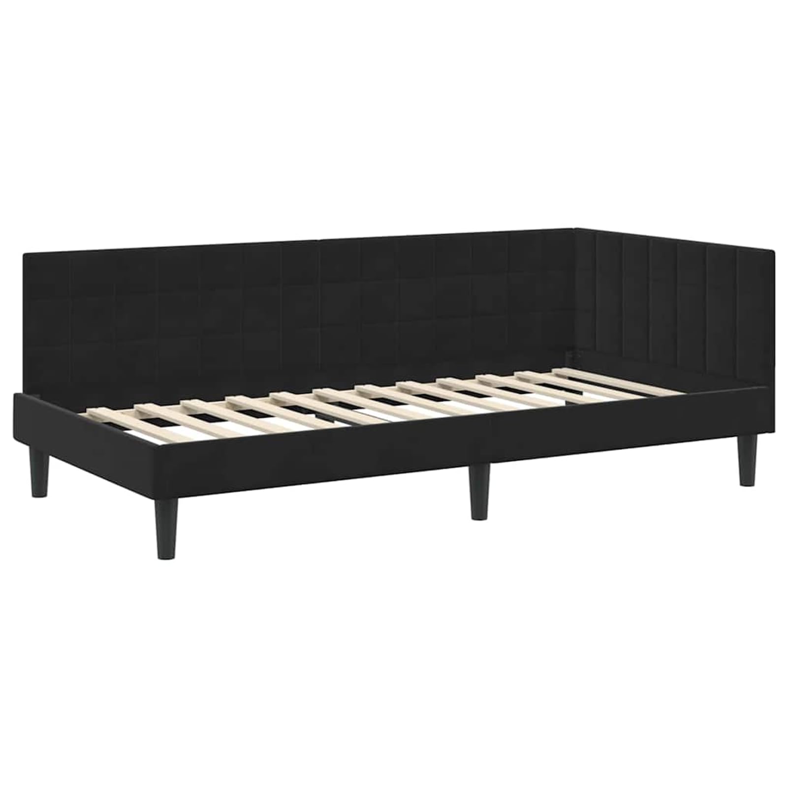 Gecheer Eckbettgestell mit Kopfteil Schwarz 90 cm x 200 cm Stoff, Eckbett Familienbett Schlafsofa Bettgestell für Schlafzimmer Kinderzimmer Dachgeschoss42016433