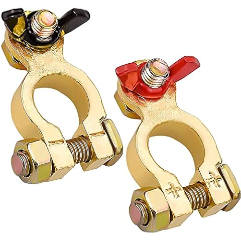 SILULCM 1 Pair Car Battery Terminals Clamps, 12V/ 24 V Battery Terminals Connectors Positive and Negative with Wing Nut for Cars Vans Truck Cover