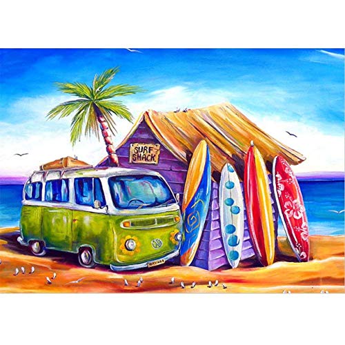 ParNarZar Peinture diamant 5D DIY - Bus de plage et planches de surf - Kit complet de peinture diamant 5D 35 x 45 cm Cover