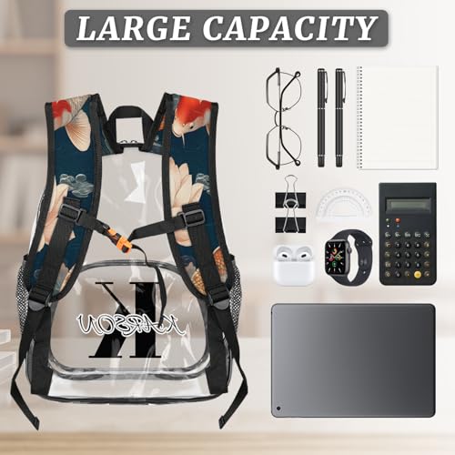 Personalized Koi Fish Large Clear Backpack Stadium Approved Heavy Duty PVC Plastic Custom Colorful Carp Lotus Transparent Backpacks See Through Bag with Name3