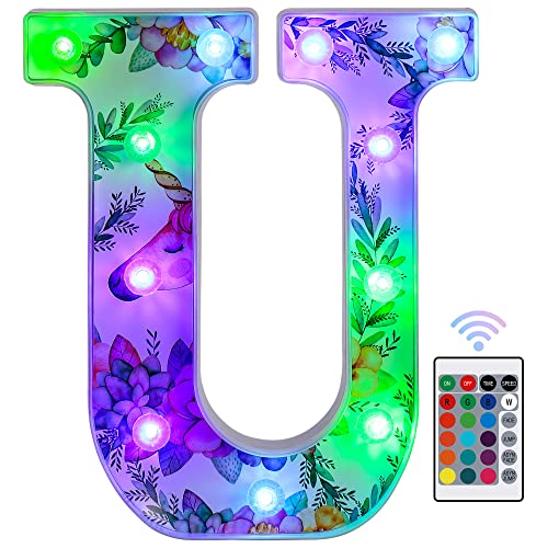 Foaky LED Letter Lights Sign Light Up Unicorn Letters Letter Sign for Night Light Wedding/Birthday Party Battery Powered Christmas Lamp Girls Gifts Home Bar Decoration (U)