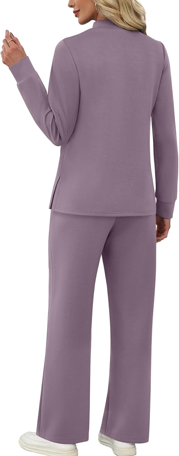 WIHOLL Two Piece Sets for Women Fall Travel Vacation Outfits 2026 Long Sleeve Lounge Sets Side Slit Wide Leg Pants S-3XL - Image 5