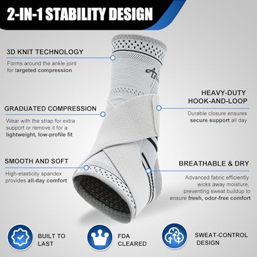 Image of ABIRAM Ankle Brace for Men & Women - Adjustable Compression Sleeve with Wrap, Stability Support & Relief for Sprained Ankle, Plantar Fasciitis & Achilles Tendonitis - Breathable Running & Sports Gear