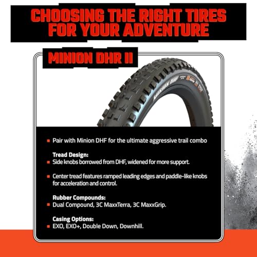 Image of Maxxis Minion DHR II 26 inchx2.3 inch Dual Compound Tubeless MTB Tire EXO Puncture Protection Bundle with Cycle Crew Tire Lever