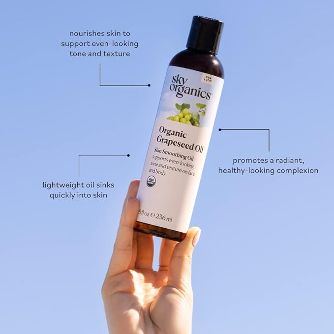 In summary, Sky Organics Organic Grapeseed Oil for Face is a high-quality, cold-pressed oil that offers numerous benefits for the skin. Its moisturizing properties, sebum-regulating abilities, and brightening effects make it a valuable addition to any skincare routine. Description by ChatGPT.