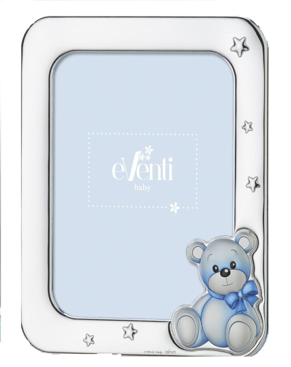 Eventi Baby Cornice Portafoto con Orsetto e Stelle, 15x20 cm, Argento e Blu