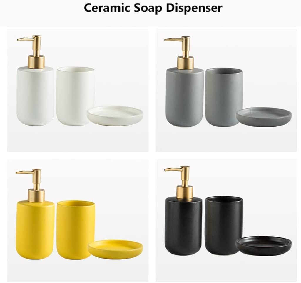 Dispenser Sapone Set di Dispenser Sapone in Ceramica da 3 Pezzi con Portasapone E Tazza per Collutorio Accessori per Il Bagno in Tinta Unita, Flacone per Lozione 350 Ml/11,5 Once per Bagno(B)