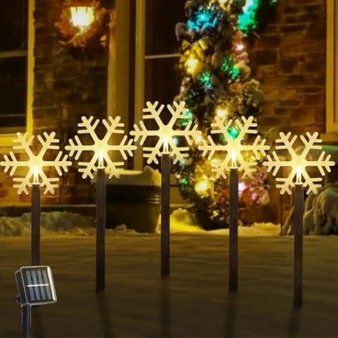 Solar Christmas Pathway Lights, 5 Pack Solar Snowflake Lights with Stake Outdoor Waterproof Landscape Lights Christmas Decorative Lights for Garden Yard Street Park Christmas Wedding Cover