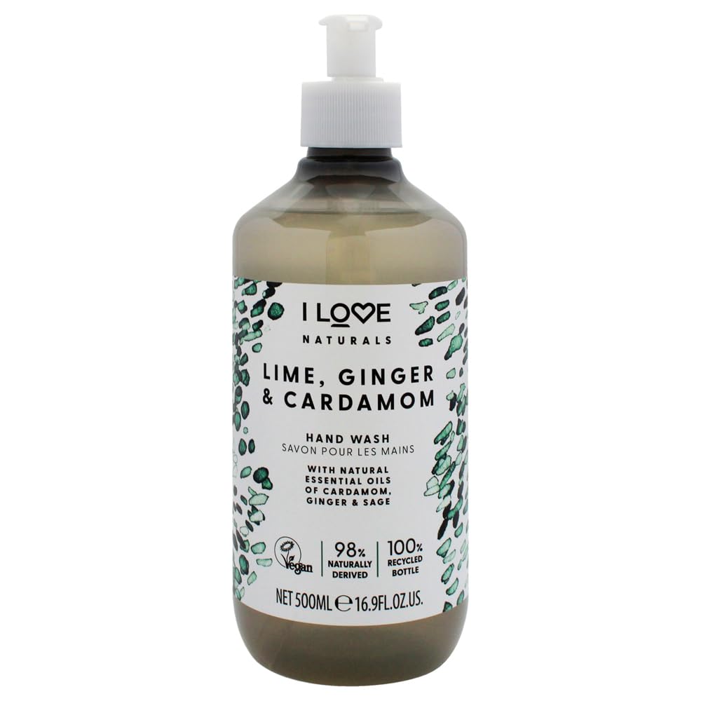 I Love Naturals Lime, Ginger and Cardamom Hand Wash - Hydrating Hand Soap with Essential Oils - Skin-Smoothing Formula - Plant-Based Cleansers - 16.9