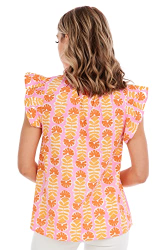 Mud Pie Women's Becky Flutter Sleeve Top, Pink, Small #TOP3