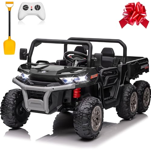 24V Ride on Dump Truck, XL 2 Seater Ride on Cars with Remote Control, 4x200W Powerful Motors, 6-Wheel Suspensions, Electric Dump Bed, Shovel, Kids UTV for Boy Girl