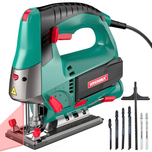 HYCHIKA 6.7A 800W Corded Jig Saw, Jigsaw Tool Power Jig Saws,6‑Speed Up to 3000 SPM, 4 Orbital Settings, Laser Guide, ±45° Bevel Cutting, Tool‑Free Blade Change, 6 Blades for Wood Metal Plastic - image 1