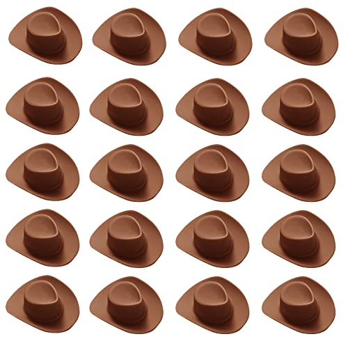 20 Pieces Mini Western Cowboy Cowgirl Hat Plastic Miniature Western Hat Cute Doll Brown Mini Western Hats for Crafts Doll Dress Up Party Accessories(Brown)