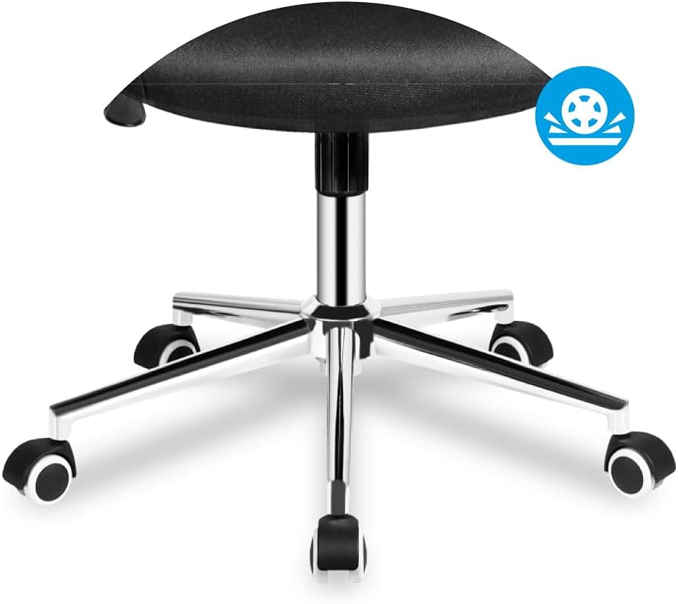 Close-up of the caster wheels on the chair base