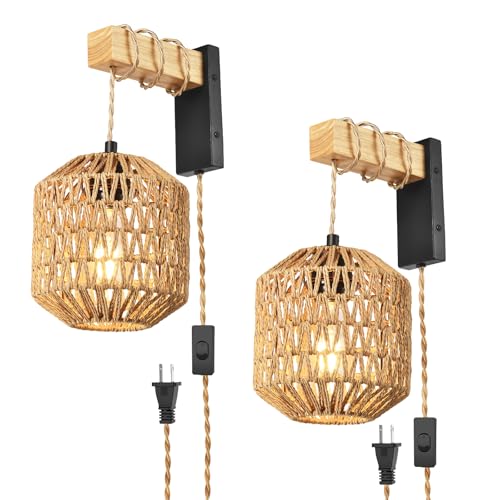 NOVCAND Boho Plug in Wall Sconces Set of Two,Vintage sconces