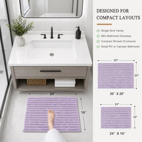 Image of Arotive Luxury Small Bathroom Rugs 24x16, Extra Soft Thick Absorbent Shaggy Chenille Bath Rugs, Machine Wash Dry, Bath Mats for Bathroom Floor, Tub and Shower, Home Decor Accessories, Light Purple