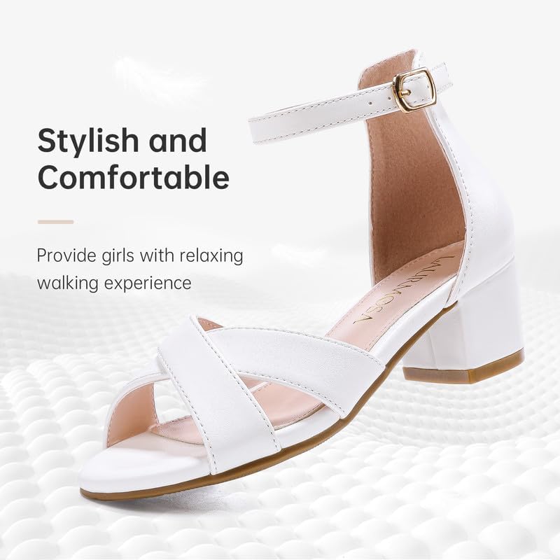 High Heels for Kids Sandals for Girls Dress Shoes Flower Girl Shoes Open Toe Ankle Strap Block Chunky Heels for Toddler Little Big Kids Low Wedge Sandals for Wedding Party Dress Up - Image 6