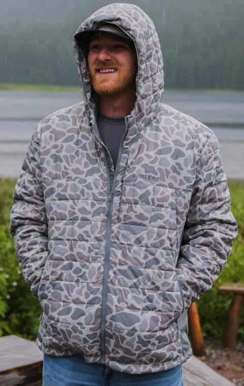 BURLEBO Classic Deer Camo Puffer Jacket - Men's Coat, Small, UPF 50, Windproof, Water-Resistant2