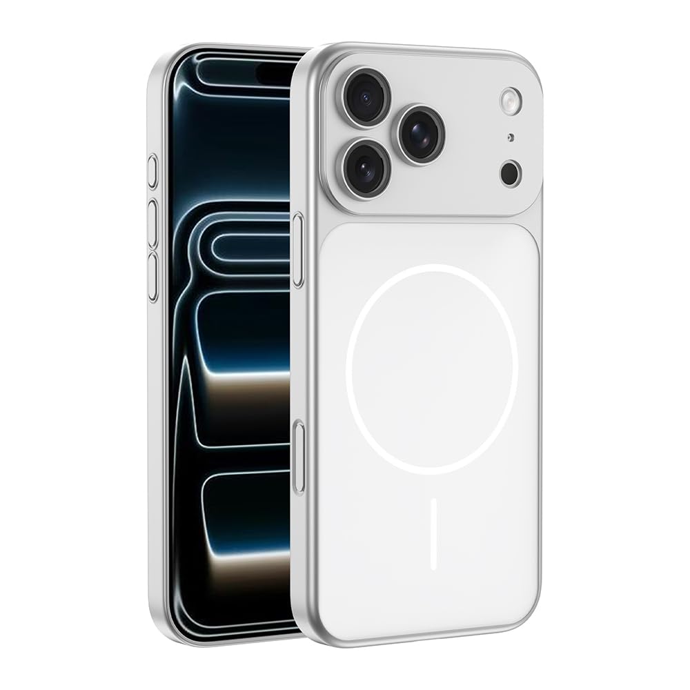 Zore Apple ile uyumlu iPhone 17 Pro Kılıf Zore M-Safe Şarj Özellikli Kamera Korumalı Spark Kapak Gümüş