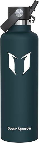 Miniatura 78 de Super Sparrow Botella de Agua Aislada - 17 Oz / 25 Oz / 34 Oz - Frasco FlipFlow de Boca Estándar - Libre de BPA, Botella a Prueba de Fugas - azul