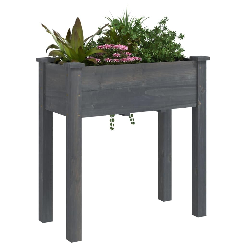 Pflanzkübel mit Einsatz Grau aus massivem Tannenholz 71x37x76 cm, Blumentopf mit Abflussloch für Balkon, Terrasse und Garten, Indoor Outdoor Balkonkasten mit Bewässerung und Deko