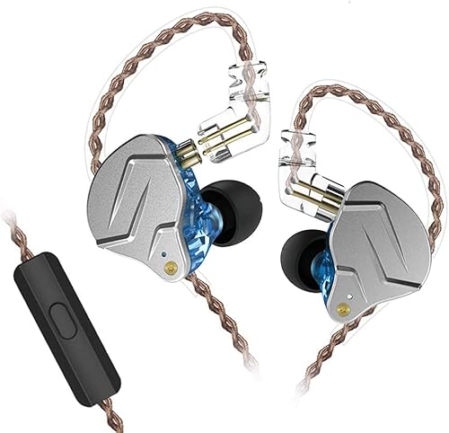 KINBOOFI KZ ZSN Pro Écouteurs Intra-Auriculaires Haute fidélité IEM, KZ avec Double Pilote 1BA 1DD Haute fidélité avec câble Amovible pour la Course à Pied (ZSN Pro avec Micro, Bleu)