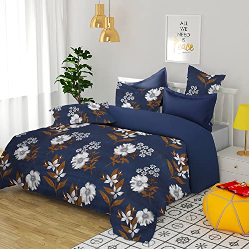 Image of HOMEKART 3D Printed 144 Tc Microfiber Double Bedsheet with 2 King Size Pillow Covers Breathable | Wrinklfree | Summer | Topsheet (Dark Blue & White Cricle Print, 90 x 90 Inches)