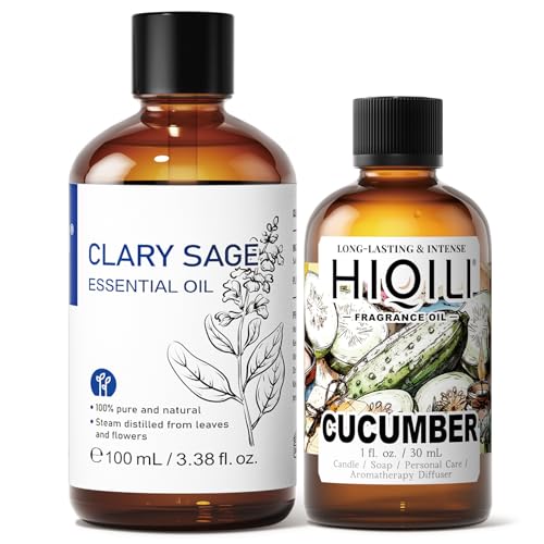 HIQILI Aceite Esencial de Salvia Esclarea 100ML y Aceite de Aroma Pepino 30ML