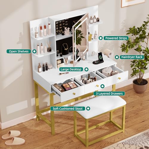 Image of YITAHOME Makeup Vanity Desk Set with Mirror and Lights & Power Outlets