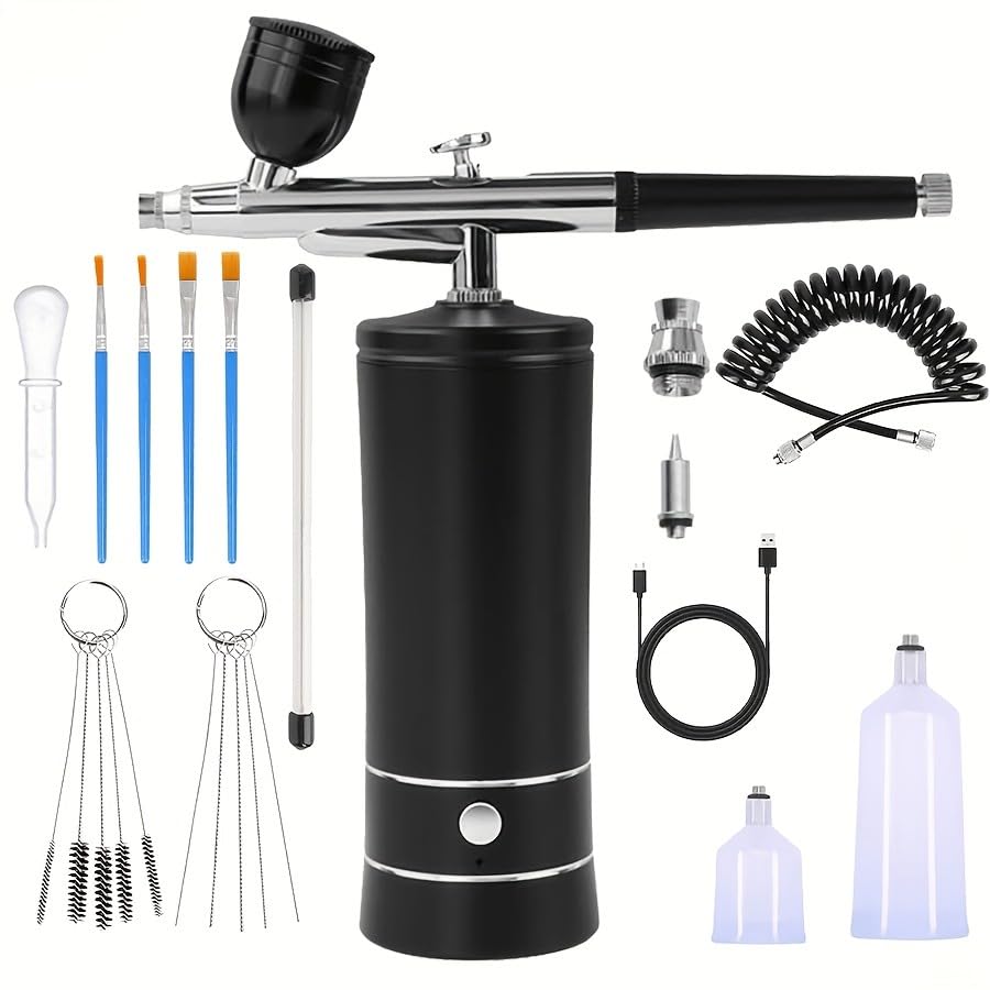 Spray gun set, anti-clogging high-pressure spray gun set, equipped with a 0.3mm nozzle and cleaning brush set, suitable for makeup, hairdressing, nail art, and cake decoration
