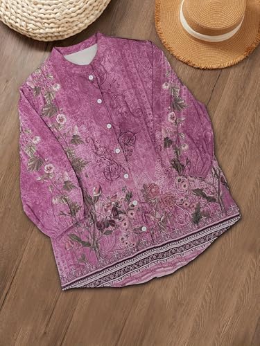 Summer Vacation for Womens Retro Style Printed Buttons Boho Beach Long Sleeve Leisure Travel Jacket