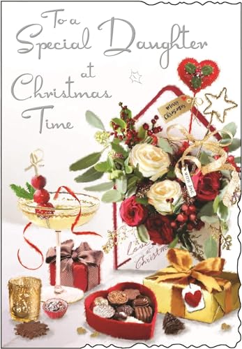 Jonny Javelin Special Daughter Christmas Card Stocking And Floral Garland Embossed With Foil Flitter Details 70464 - View #5