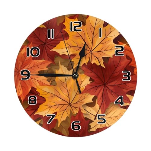 Yppahhhh Wall Clock Fall Maple Leaves Autumn Round Wall Clock 10 Inch Silent Non Ticking Battery Operated Clock For Living Room Bedroom Kitchen School Decor Gift cover