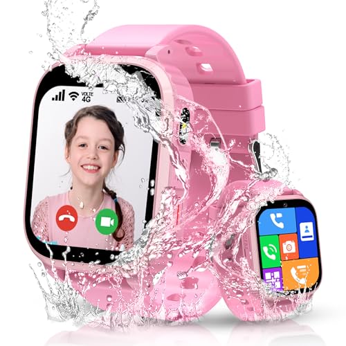 Kesasohe 4G Reloj Inteligente Niño, Smartwatch Niños con GPS y Llamadas Teléfono Videollamada Impermeable IP68 SOS Móvil Juego Despertador Clase Modo Reloj Inteligente Niños y Niñas Estudiante Regalo