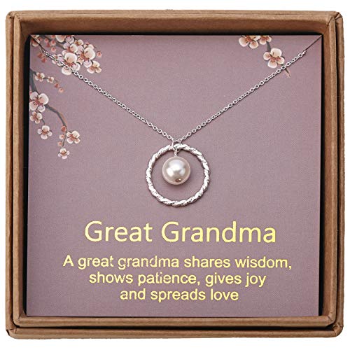 Sterling Silver Twisted Eternity Ring with Pearl & Great Grandma Necklace for Great Grandma's Birthday or Christmas