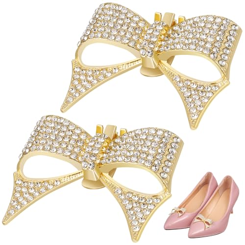 Amosfun Hebillas de Zapatos de Boda Desmontables Diseño de Lazo Dorado, Accesorios Decorativos Pequeños para Mujer, Adornos Ligeros para Zapatos de Fiesta y Novia, Par Único