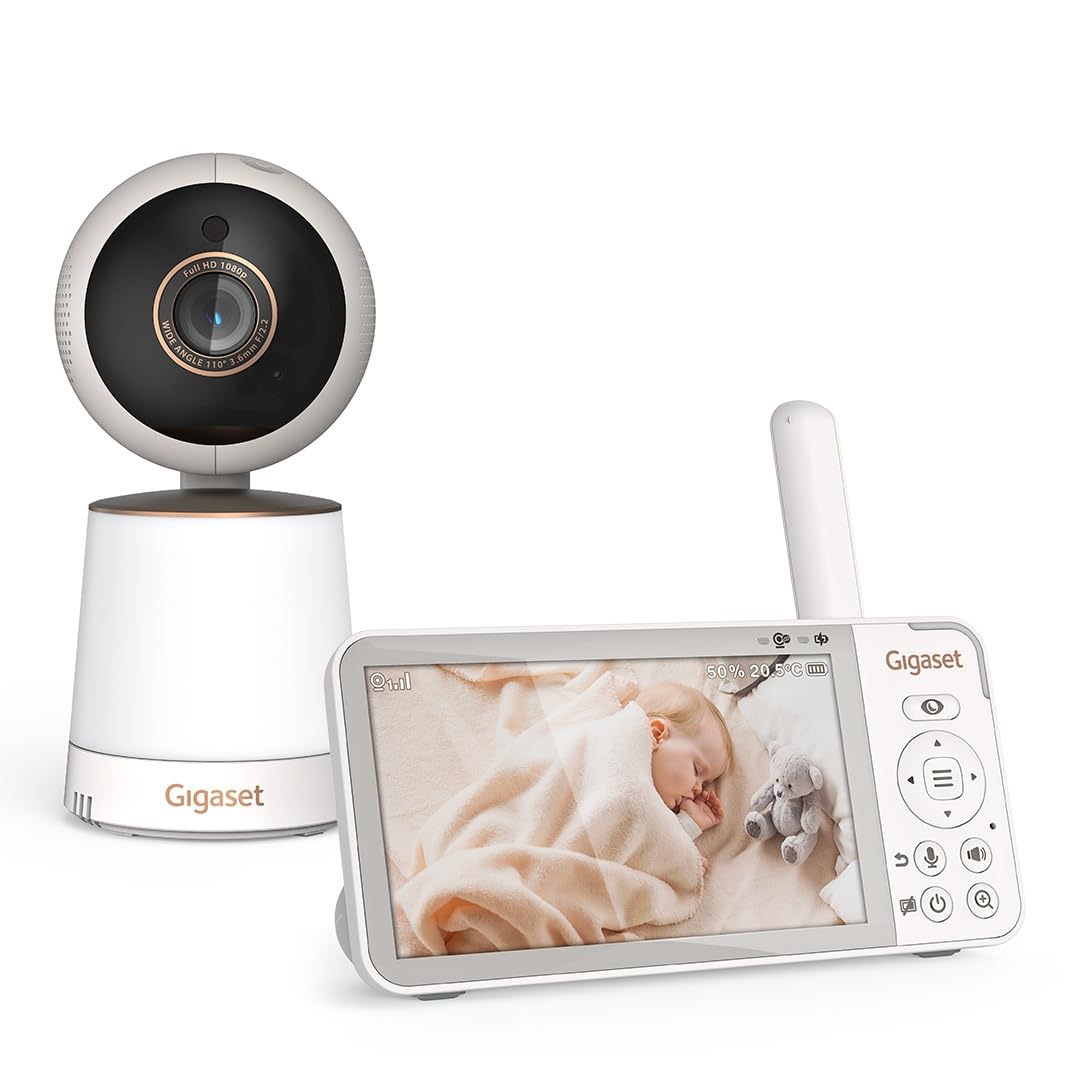 Gigaset BABY 500 Video – Videocamera con trasmissione video HD –Tecnologia FHSS sicura–Schermo LCD IPS da 5"-lunga durata della batteria-modalità visione notturna,Cream White/Bronze[Versione Italiana]