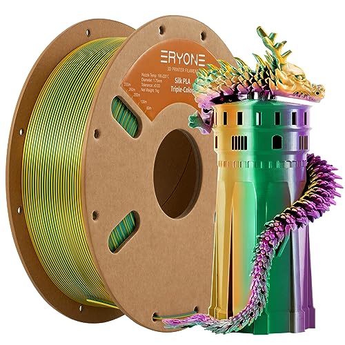 Image of ERYONE Silk Tri Color PLA Filament 3D Printer 1.75mm + /- 0.03mm, Multicolor Filament Tricolor PLA 1KG(2.2lbs) Cardboard Spool, Green Purple Yellow