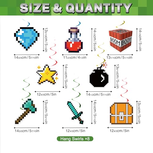 Image of Pixel Style Happy Birthday Party Banner Decorations, Mining Adventure Theme Party Banner, Cartoon Birthday Party Decorations Supplies