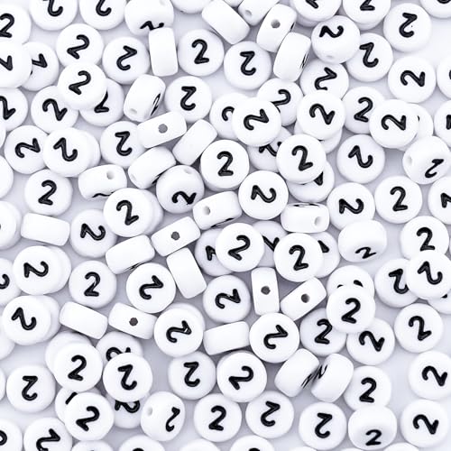 Sunrica 300Pcs Round Number 2 Beads 4X7mm Single Acrylic Number Beads for Friendship Bracelets Making