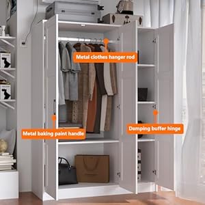 3 Doors Wooden Wardrobe Closet Armoire White Storage Cabinet for Hanging Clothes Bedroom Large Capacity Freestanding ArmoireWood Wardrobe Combination with Shelves White