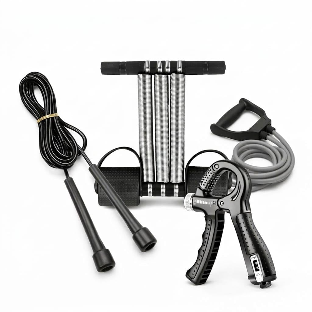 Grow Step Double Spring Tummy Trimmer with Resistance Tube, Counter Hand Grips Strengthener and Skipping Rope, Home Gym Fitness Kit (Set of 4)-image-7