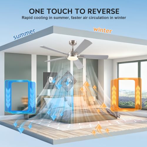 Image of JSAITEE Ceiling Fans with Lights, 52 Inch Low Profile Modern Fan with Light and Remote Control, DC Reversible Motor, Noiseless,3CCT,Dimmable, Nickel 6 Speeds Fan Light for Bedroom Living room